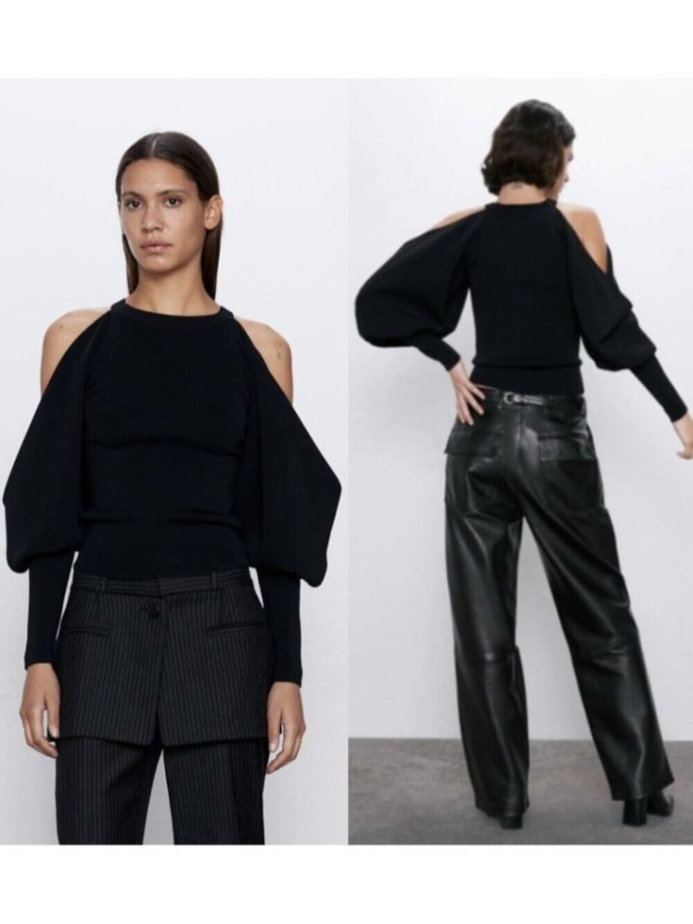 Zara Fitted Bandage Knit Halter Cold Shoulder Dolman Sleeve Top